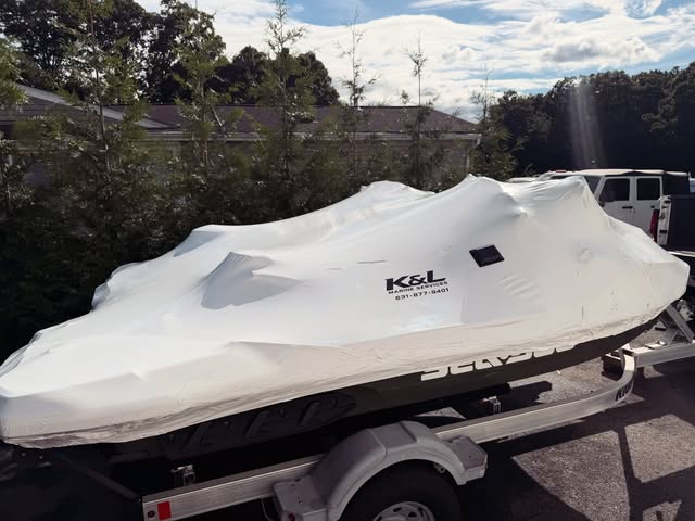 Jet ski shrink-wrapped for winter